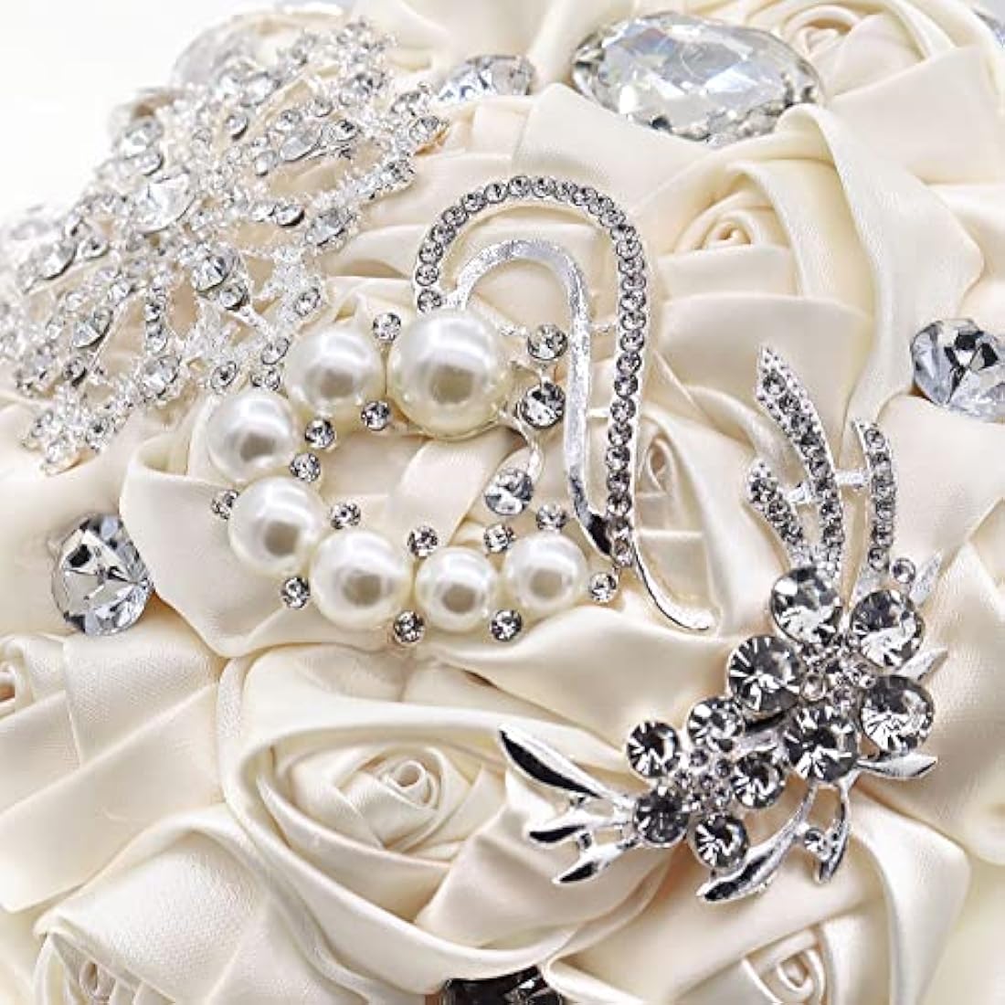 Jolof Store Satin Rose Bridal Bouquet – Diamond & Pearl Wedding Flowers