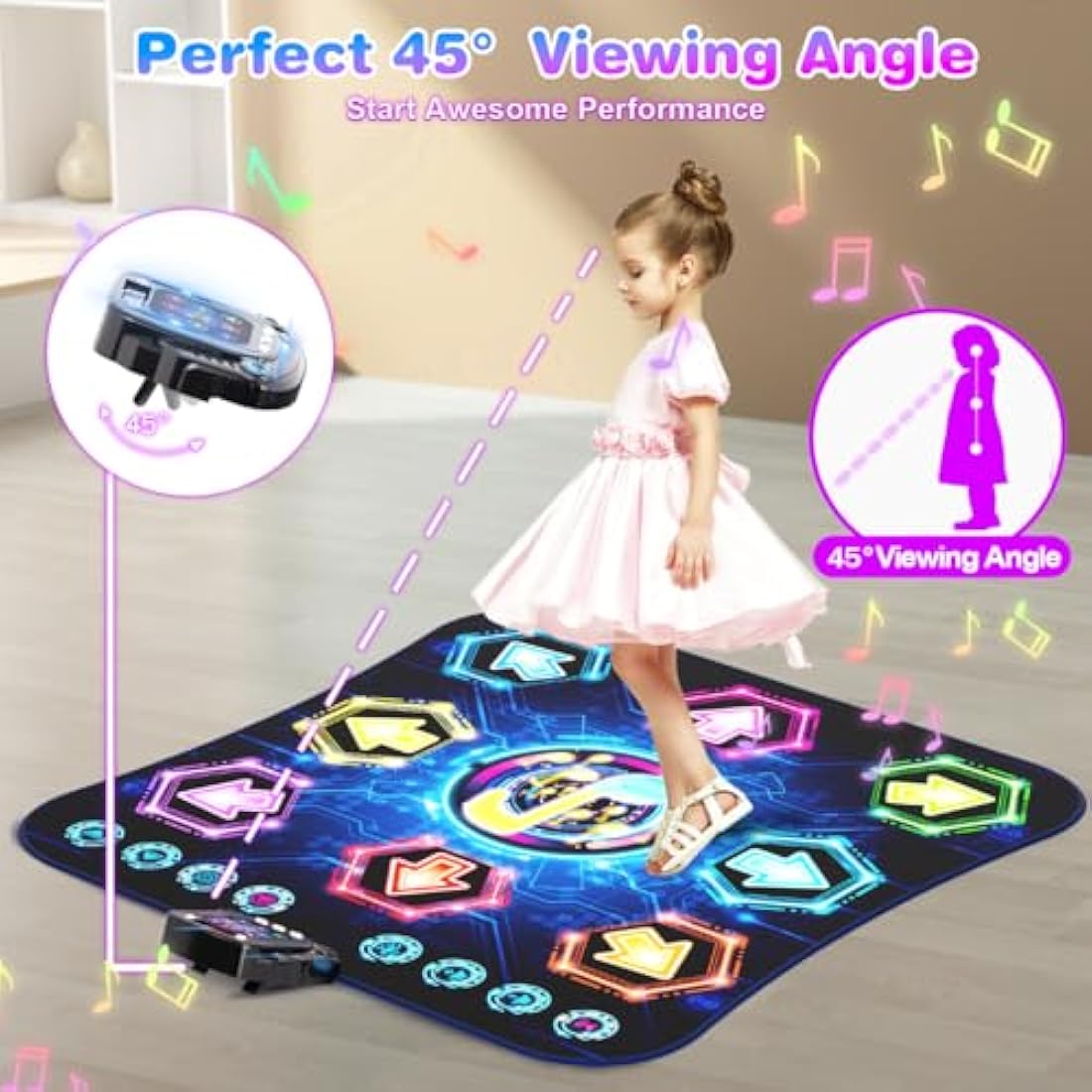 Surelect 8-Button Light Up Dance Mat with Bluetooth for Kids 3-12