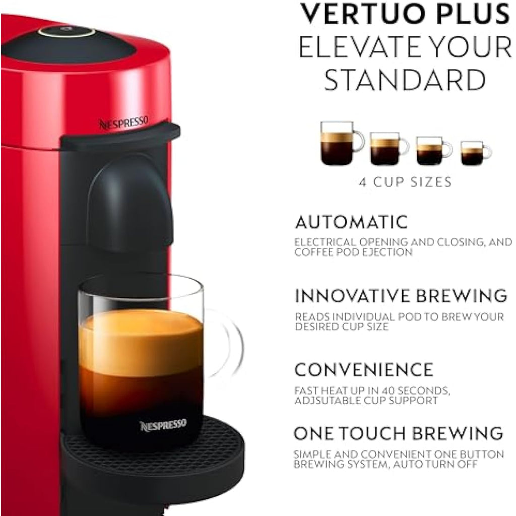Nespresso Vertuo Plus Pod Coffee Machine by Magimix - Red