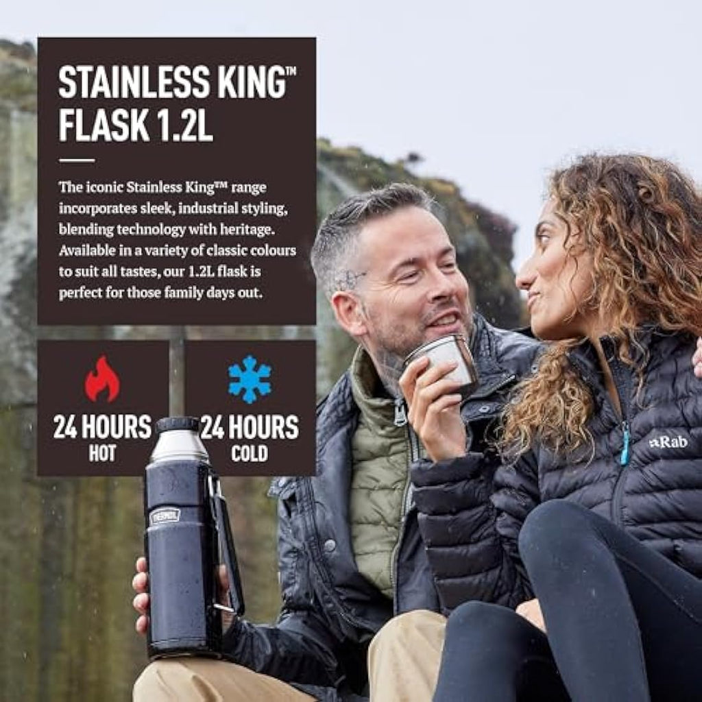 Thermos Stainless King Travel Flask – 1.2L Insulated Matt Black Bottle