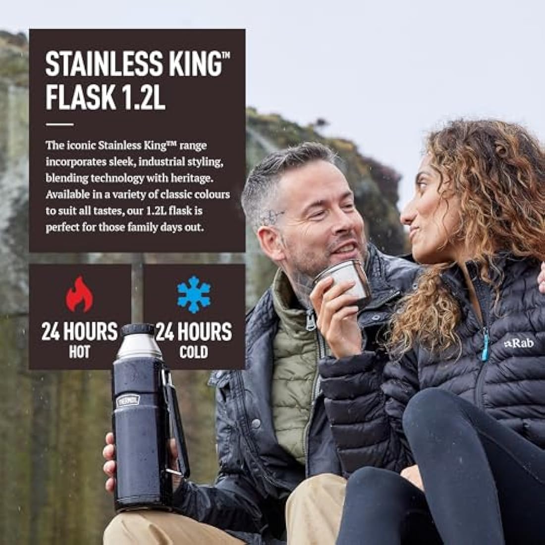 Thermos Stainless King Travel Flask – 1.2L Insulated Matt Black Bottle