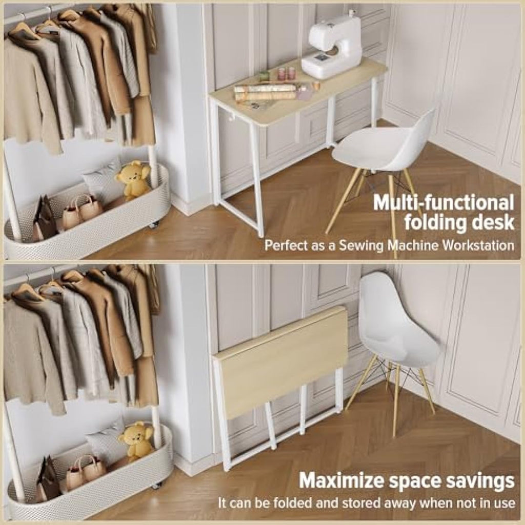 WOHOMO Folding Desk – Small Space Saving Computer Table, Oak