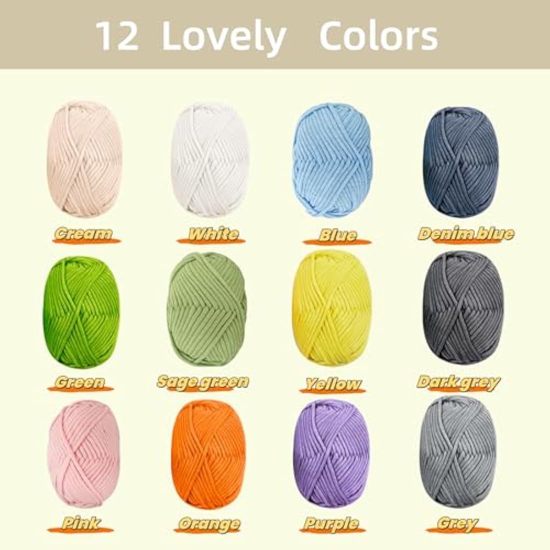 Jolof Store Chunky Cotton Yarn Kit – 12x50g Amigurumi Starter Set, Green