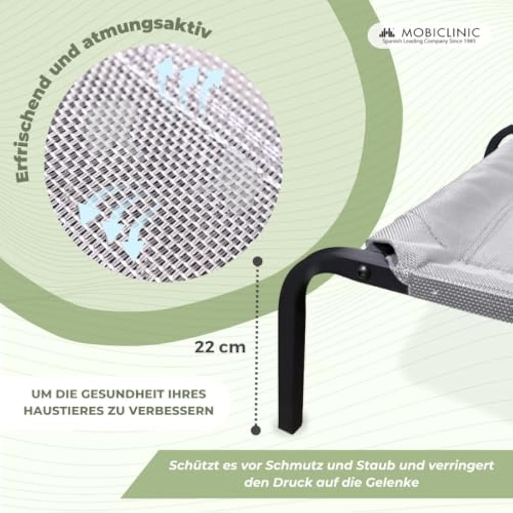 Mobiclinic Cleo Elevated Dog Bed | Cooling Outdoor Pet Cot, Grey
