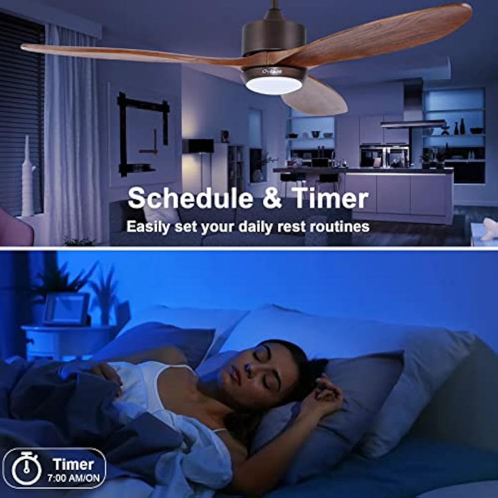 Ovlaim 132cm Wood Ceiling Fan with Dimmable LED Light & Remote Control