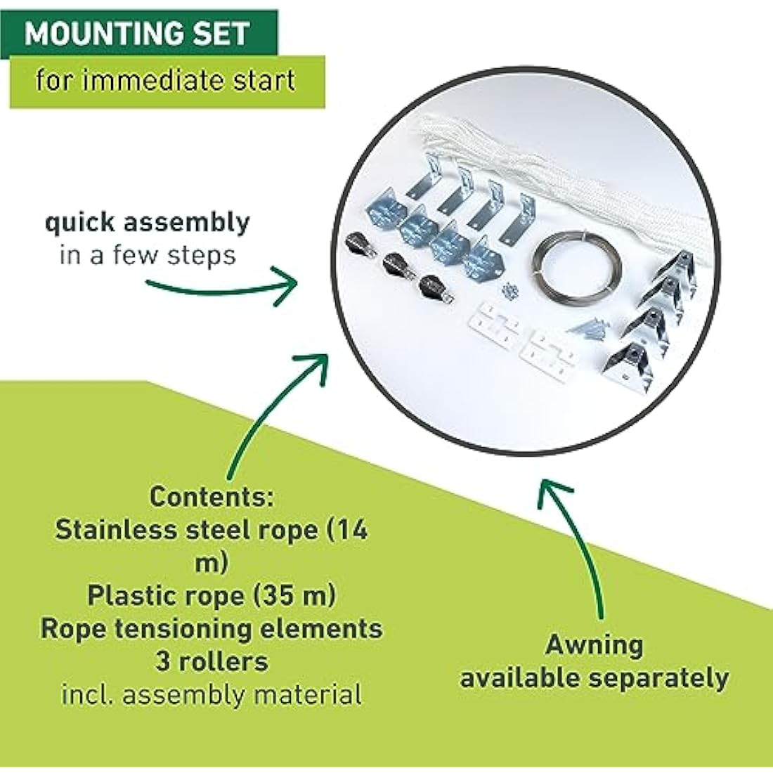 Windhager Rope-Pull Assembly Set for Awnings and Pergolas – 7 x 27m