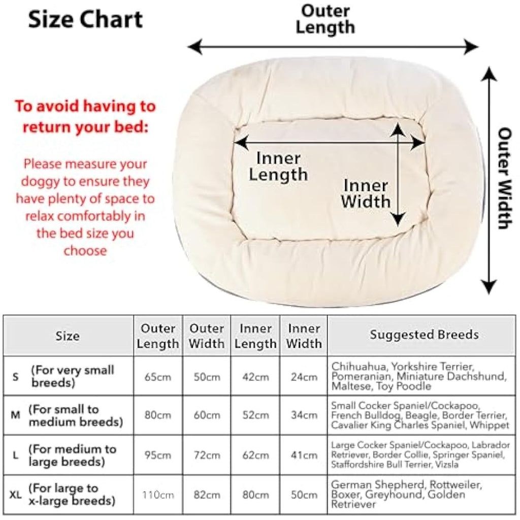 Elite Paws UK Orthopaedic Dog Bed – Bolstered Fleece Bed in Cream/Grey