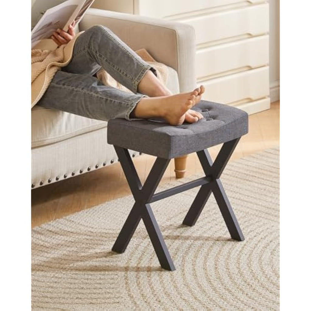 IBUYKE U-Shaped Linen Vanity Stool – Dark Gray Square Makeup Ottoman