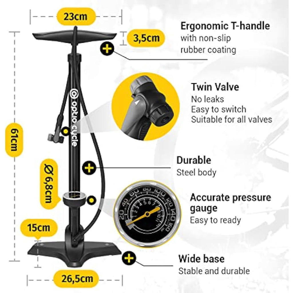 Jolof Store Bike Floor Pump with Pressure Gauge - 160 PSI Presta & Schrader