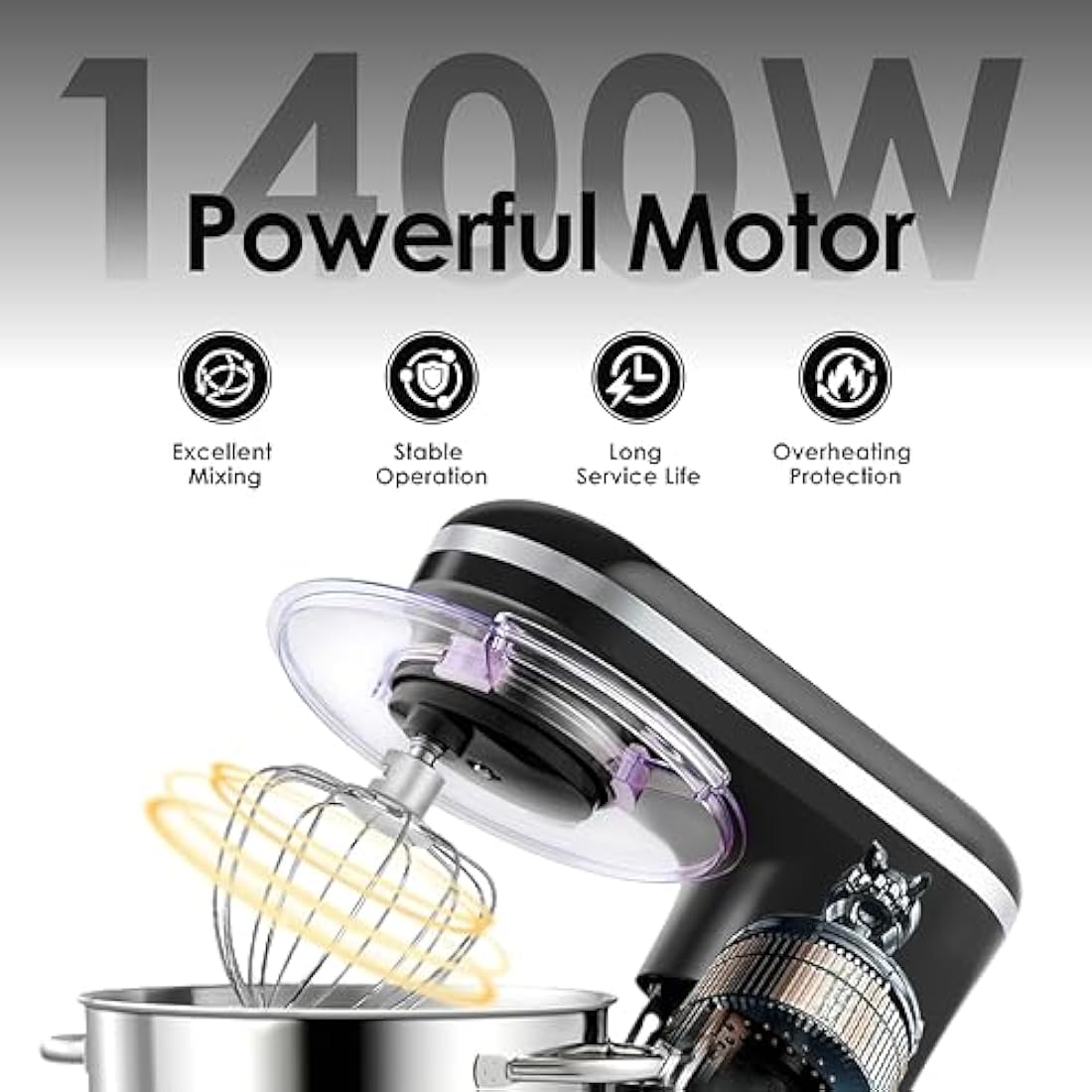 Aucma Stand Mixer | 6.2L Electric Kitchen Food Mixer, 1400W - Black