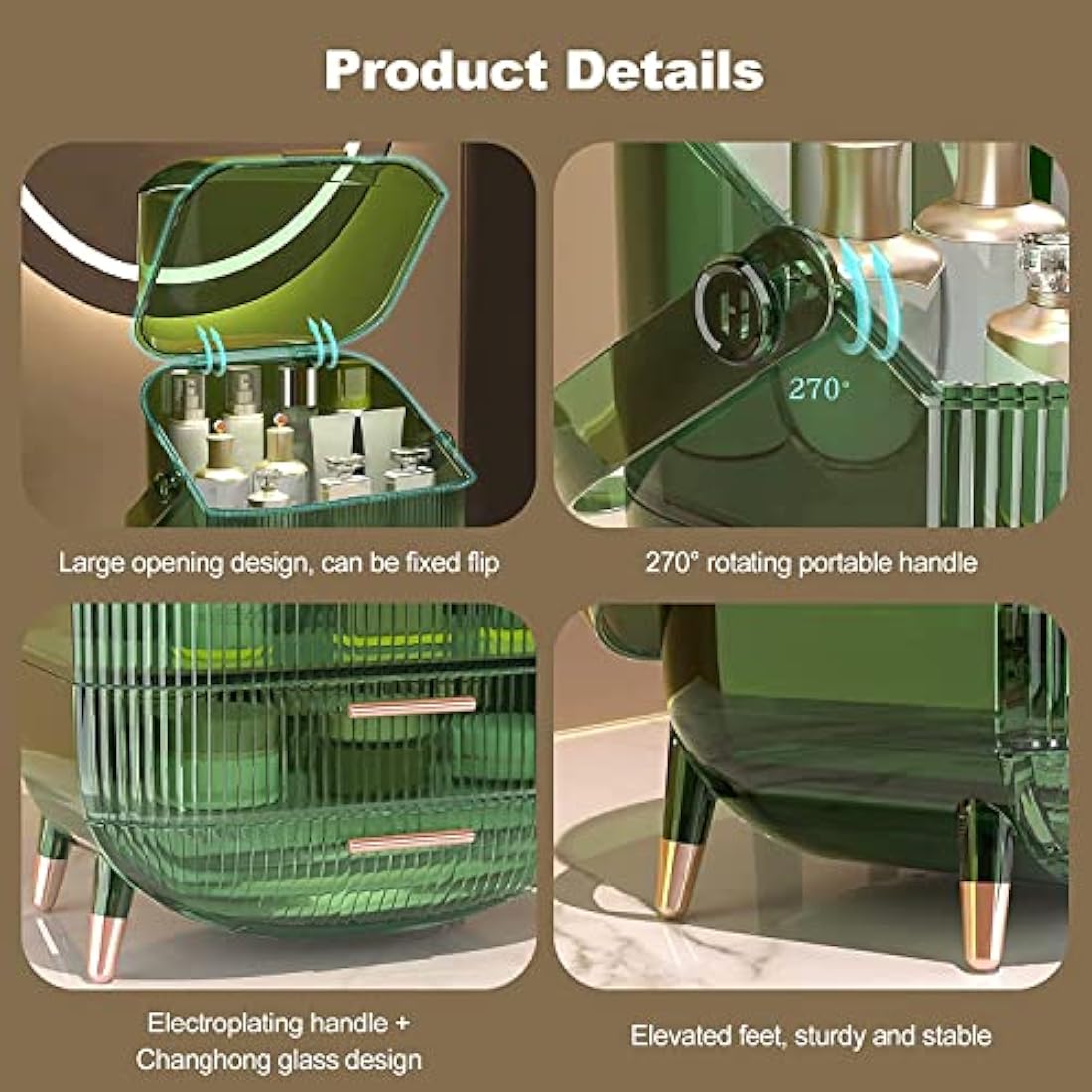 Jolof Store Makeup Organizer | 3-Layer Large Cosmetic Storage – Green