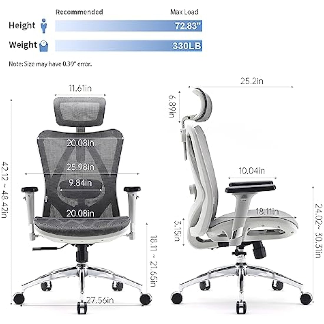 SIHOO Ergonomic Mesh Office Chair | 3D Armrests & Lumbar Support - Gray