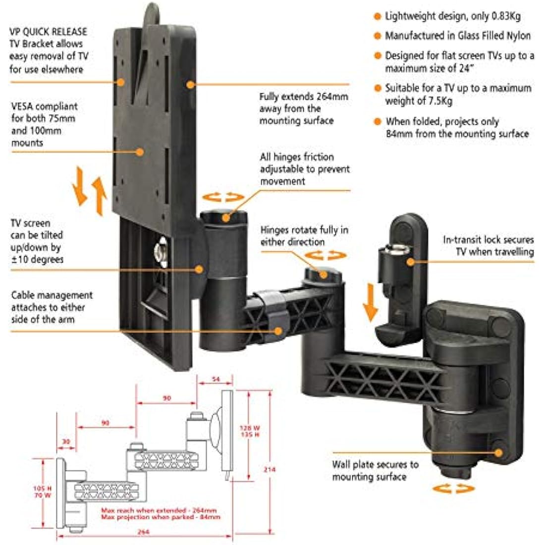 Vision Plus TV Wall Bracket – Double Arm Quick Release VESA Mount