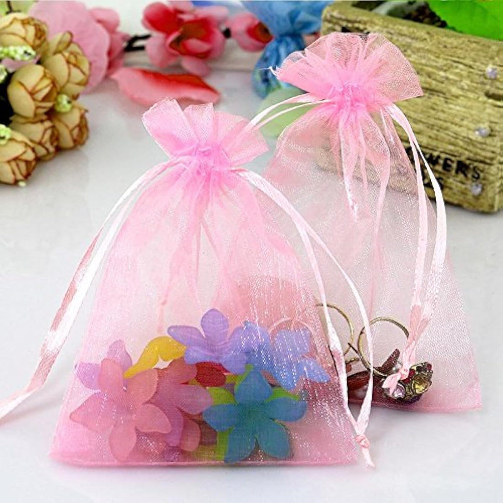 G2PLUS Pink Organza Gift Bags | 100 PCS Mesh Jewelry Pouches 10x15cm