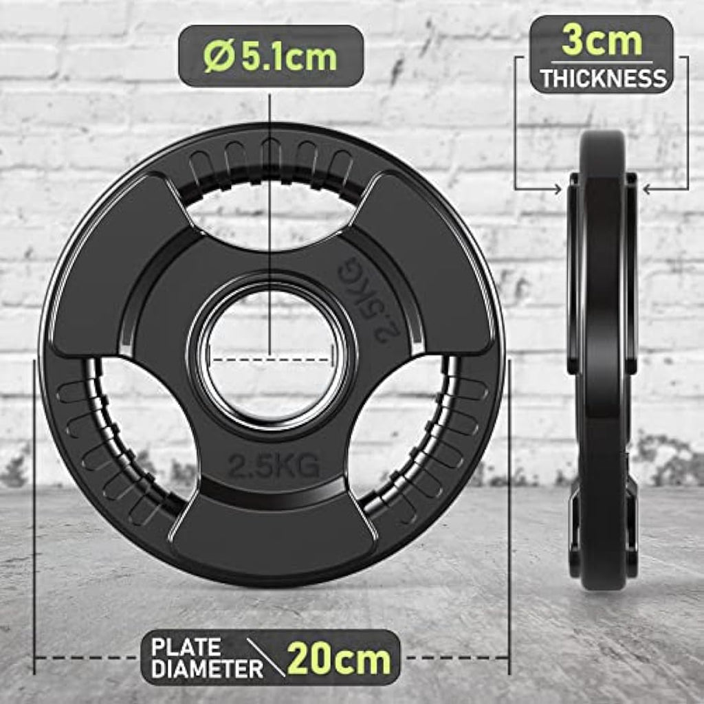 PhysKcal Olympic Weight Plates | Rubber Coated Cast Iron Tri-Grip Discs
