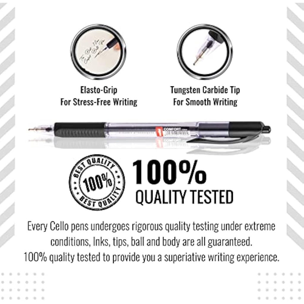 Cello Comfort Retractable Ballpoint Pens | 1.0mm Black Ink | 12 Pack