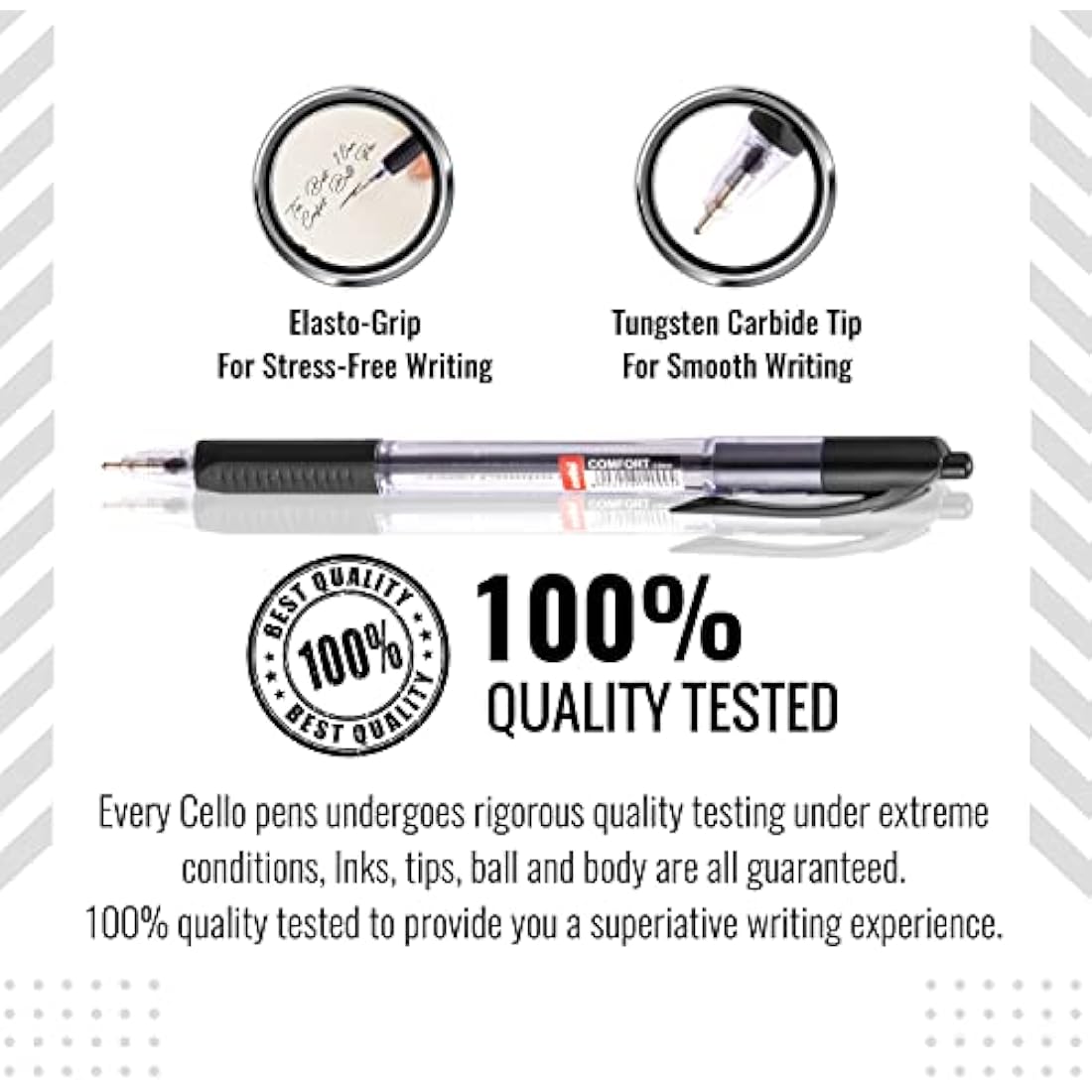 Cello Comfort Retractable Ballpoint Pens | 1.0mm Black Ink | 12 Pack