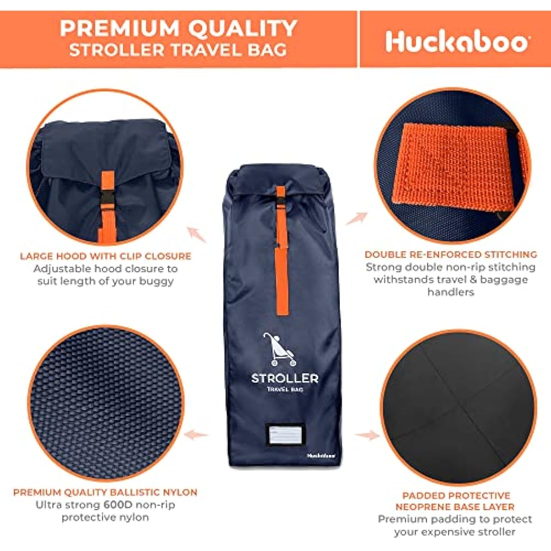 Huckaboo Umbrella Stroller Travel Bag for Airplane – Navy Ballistic Nylon