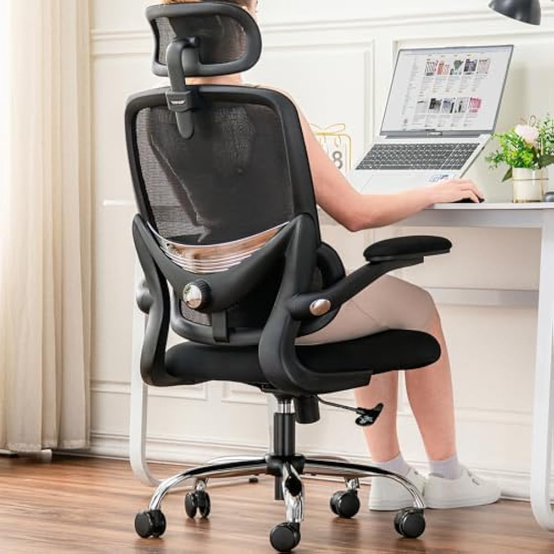 TONFARY Ergonomic Mesh Office Chair – Adjustable Lumbar & Flip-Up Arms