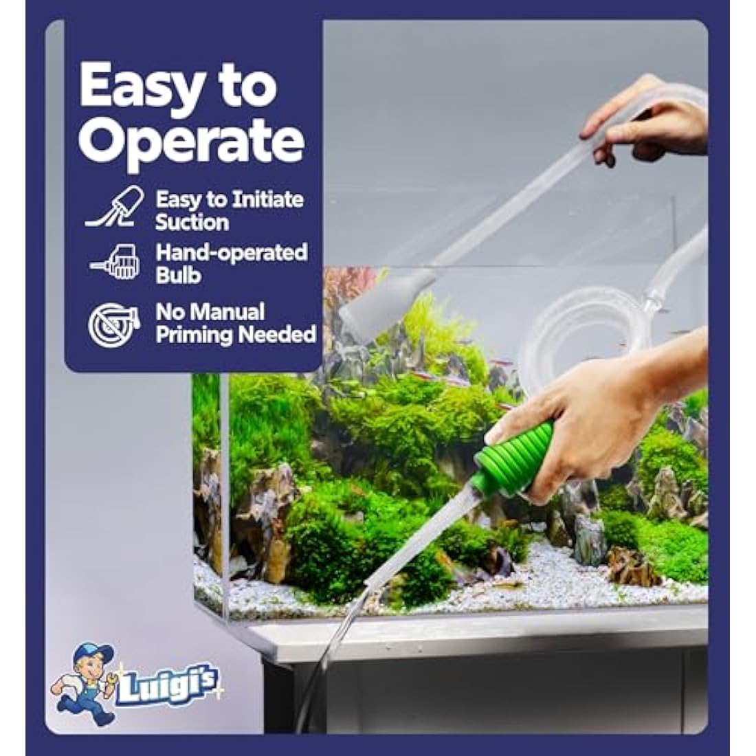 Luigi's 3-in-1 Aquarium Gravel Cleaner – Fish Tank Siphon & Water Changer