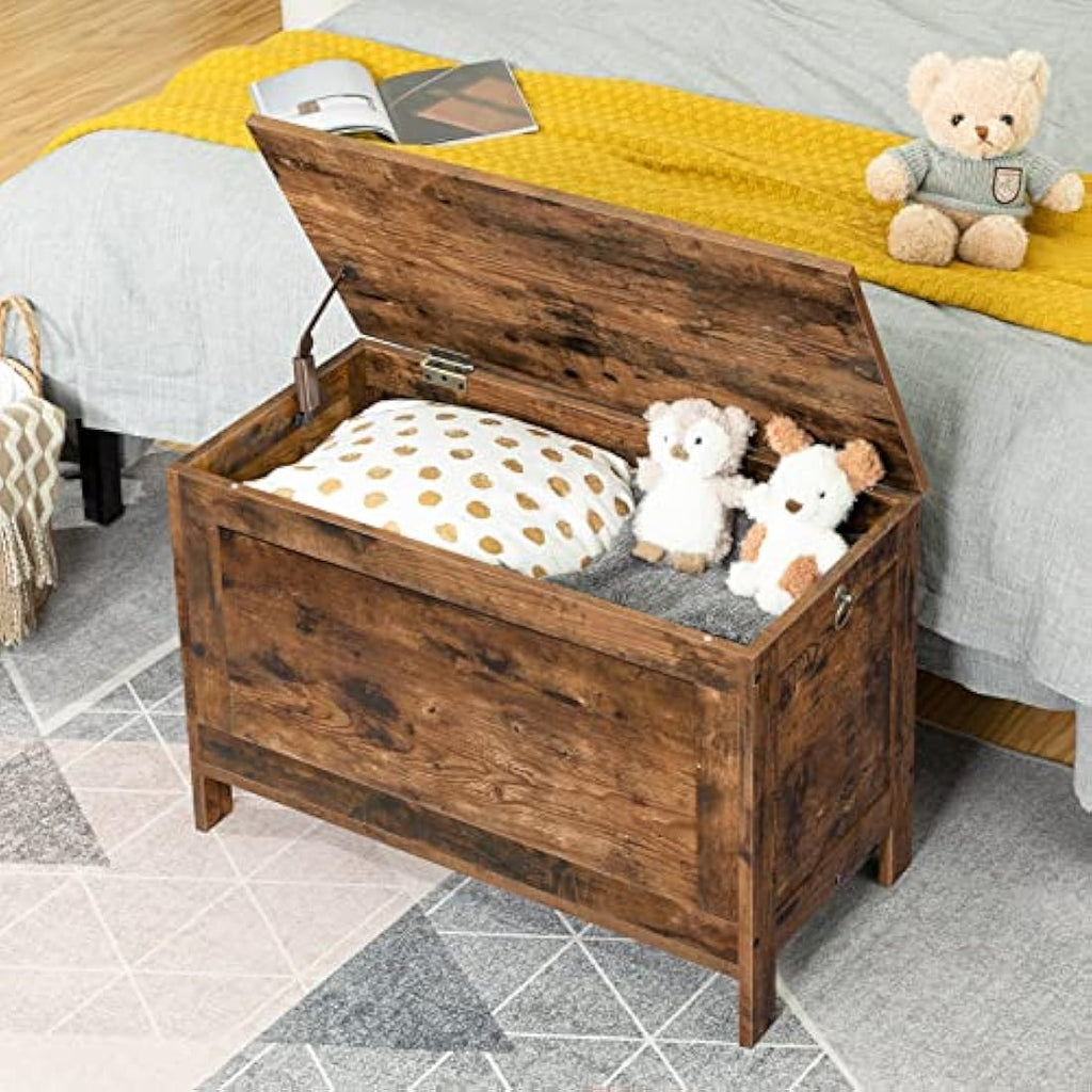 HOOBRO Rustic Brown Wooden Storage Chest – Large Toy Box & Shoe Bench
