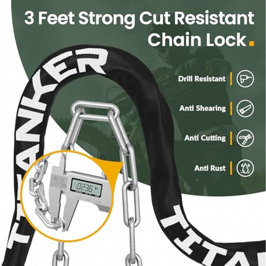Titanker Heavy Duty Bike Chain Lock – 6mm Steel Anti-Theft Lock with 2 Keys