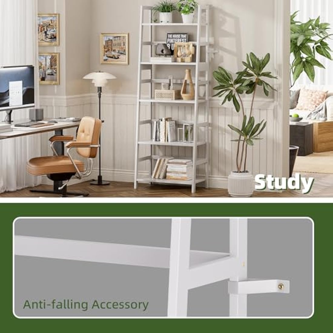 Vovala 5-Tier Bamboo Ladder Shelf – Modern Freestanding Bookcase, White