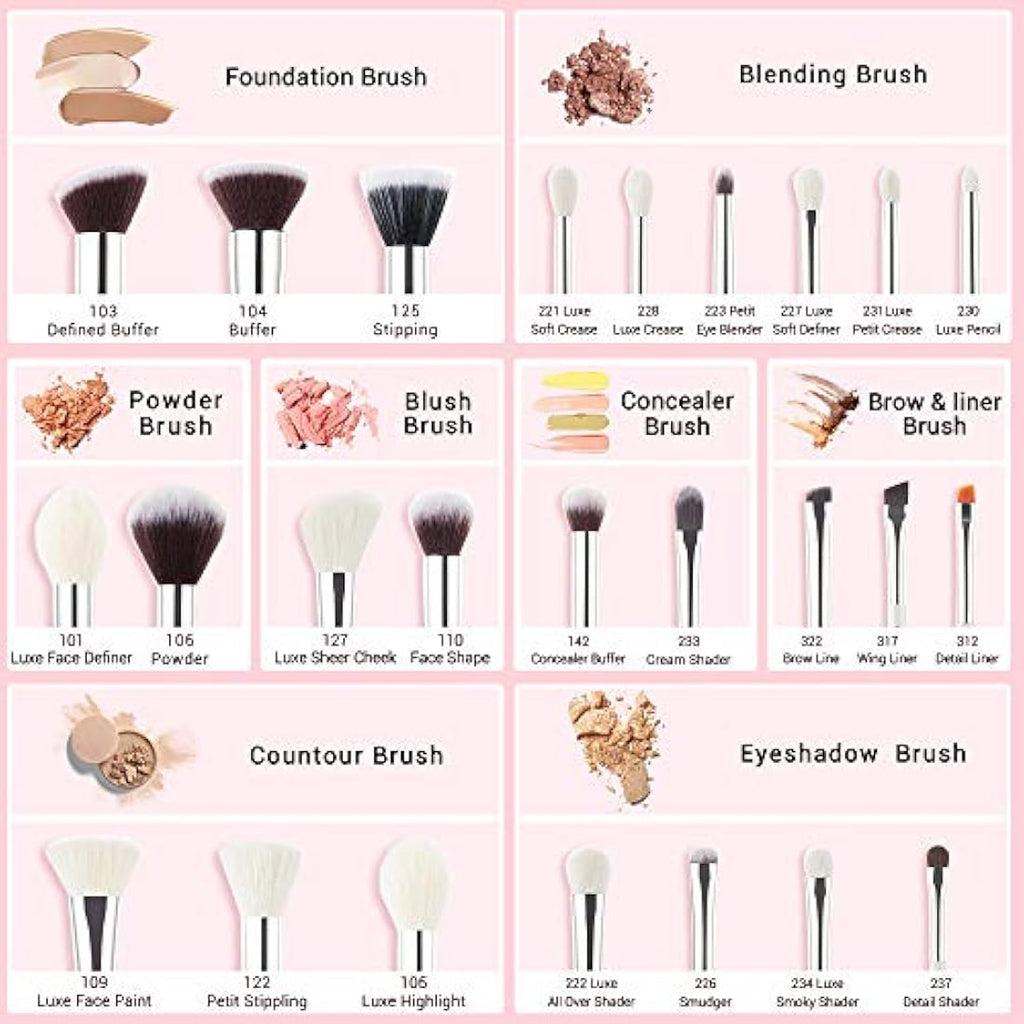 Jessup 25pcs Professional Makeup Brush Set | Natural-Synthetic Hair