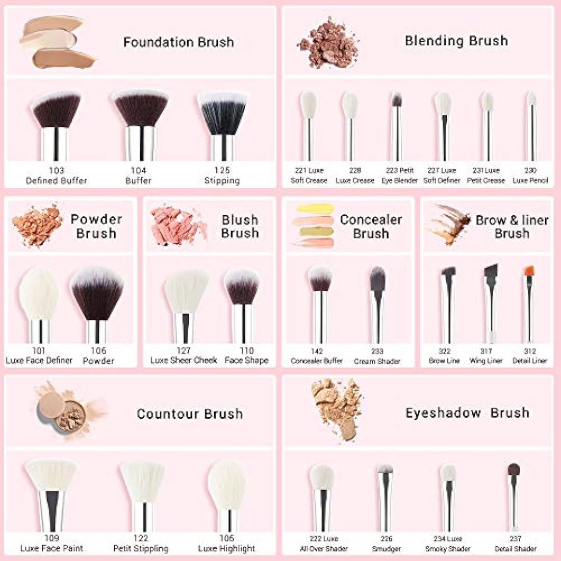 Jessup 25pcs Professional Makeup Brush Set | Natural-Synthetic Hair