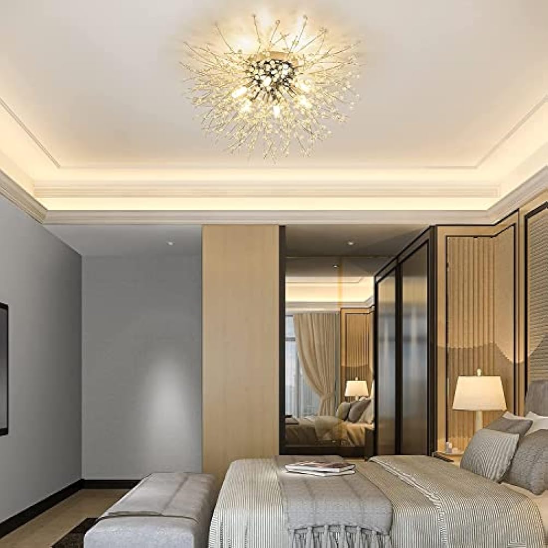 Rayofly Modern Fireworks Crystal Ceiling Light | 6-Light Chrome Chandelier