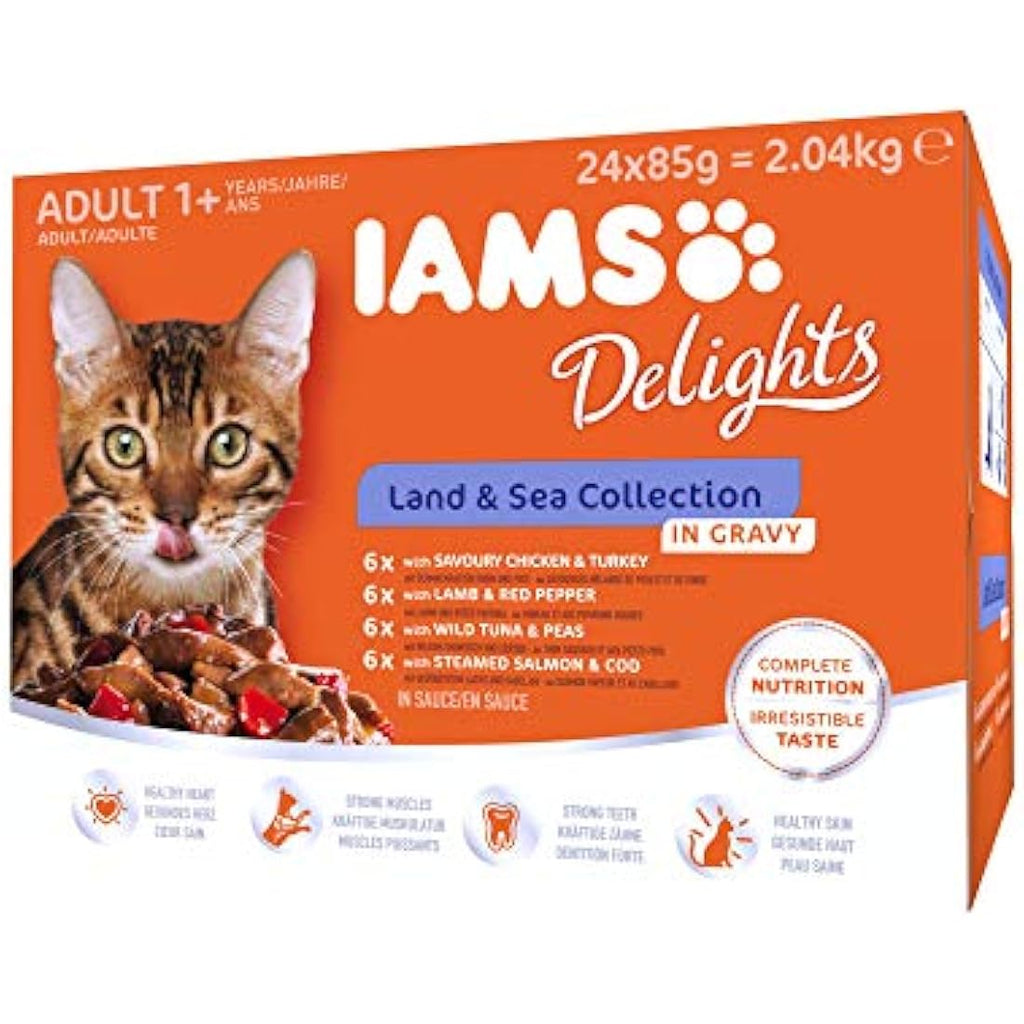 IAMS Delights Adult Wet Cat Food | Meat & Fish in Gravy | 24 x 85g