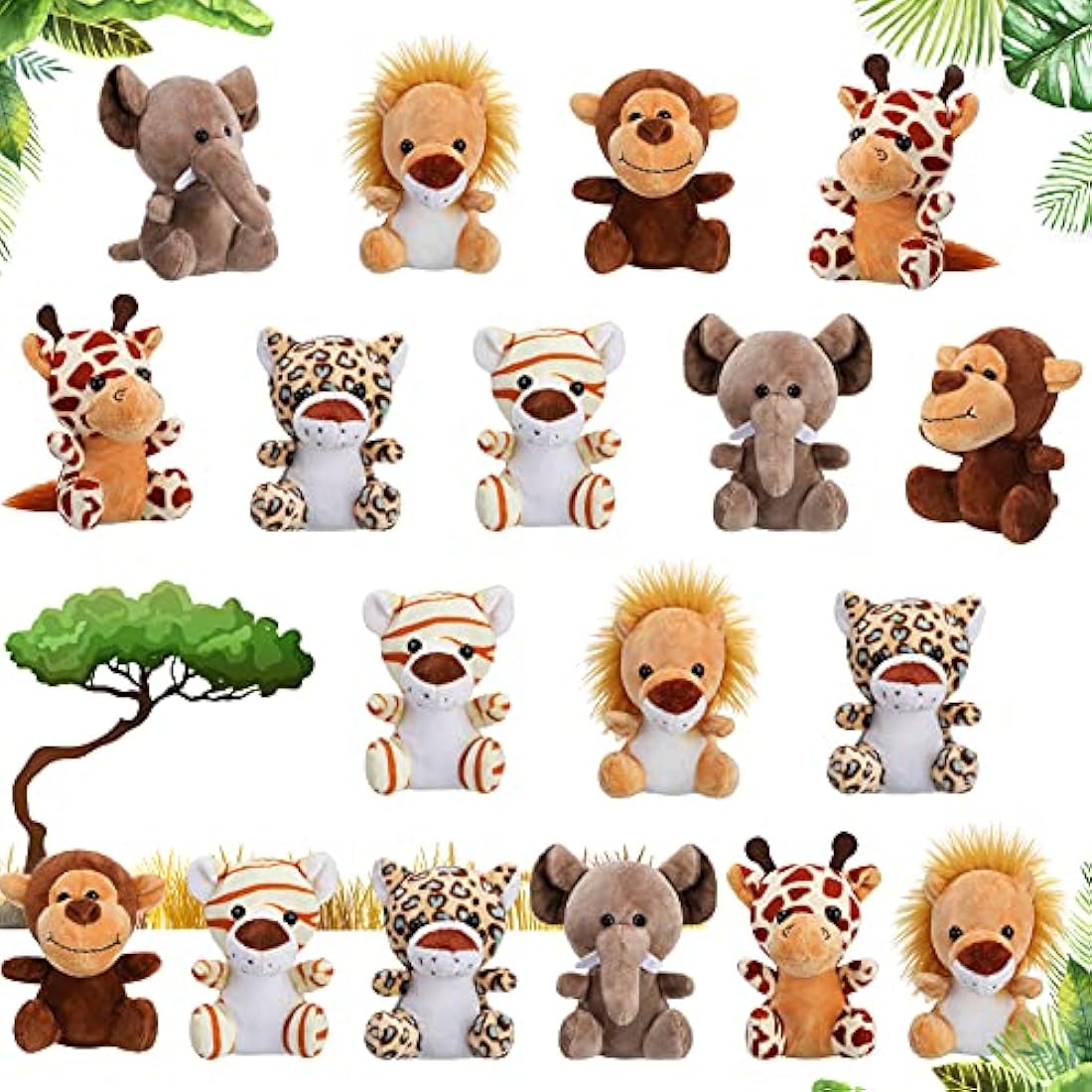 18-Piece Mini Safari Stuffed Animals | 4.8 Inch Jungle Plush Set