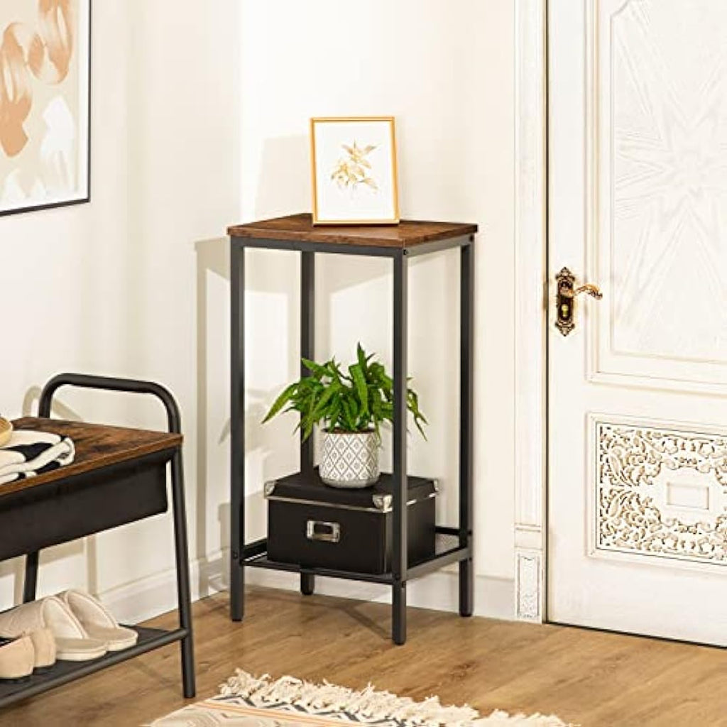 HOOBRO Tall Side Table – Industrial Narrow Nightstand with Mesh Shelf