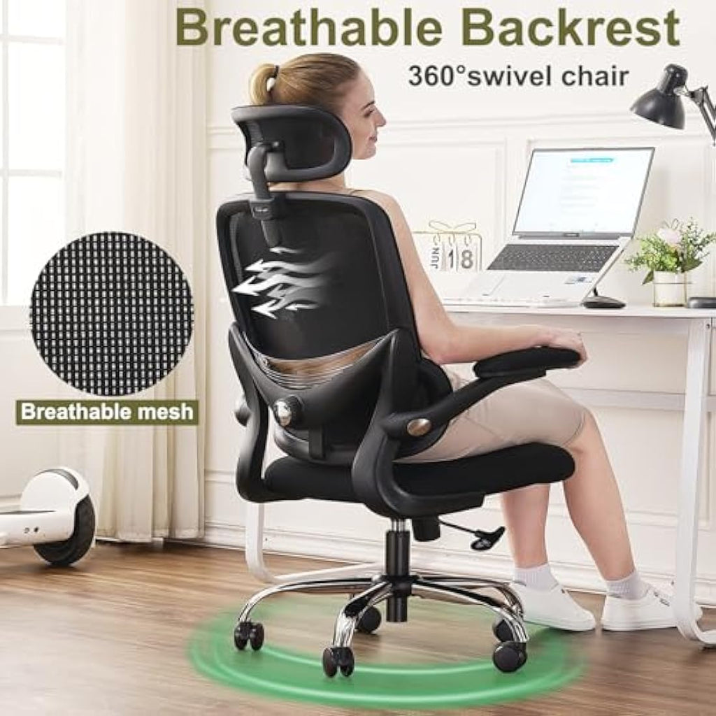 TONFARY Ergonomic Mesh Office Chair – Adjustable Lumbar & Flip-Up Arms