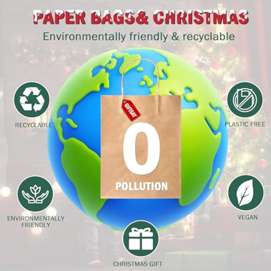 GIFTSAY Brown Kraft Paper Gift Bags with Handles - 50 Pack, 15x8x21cm