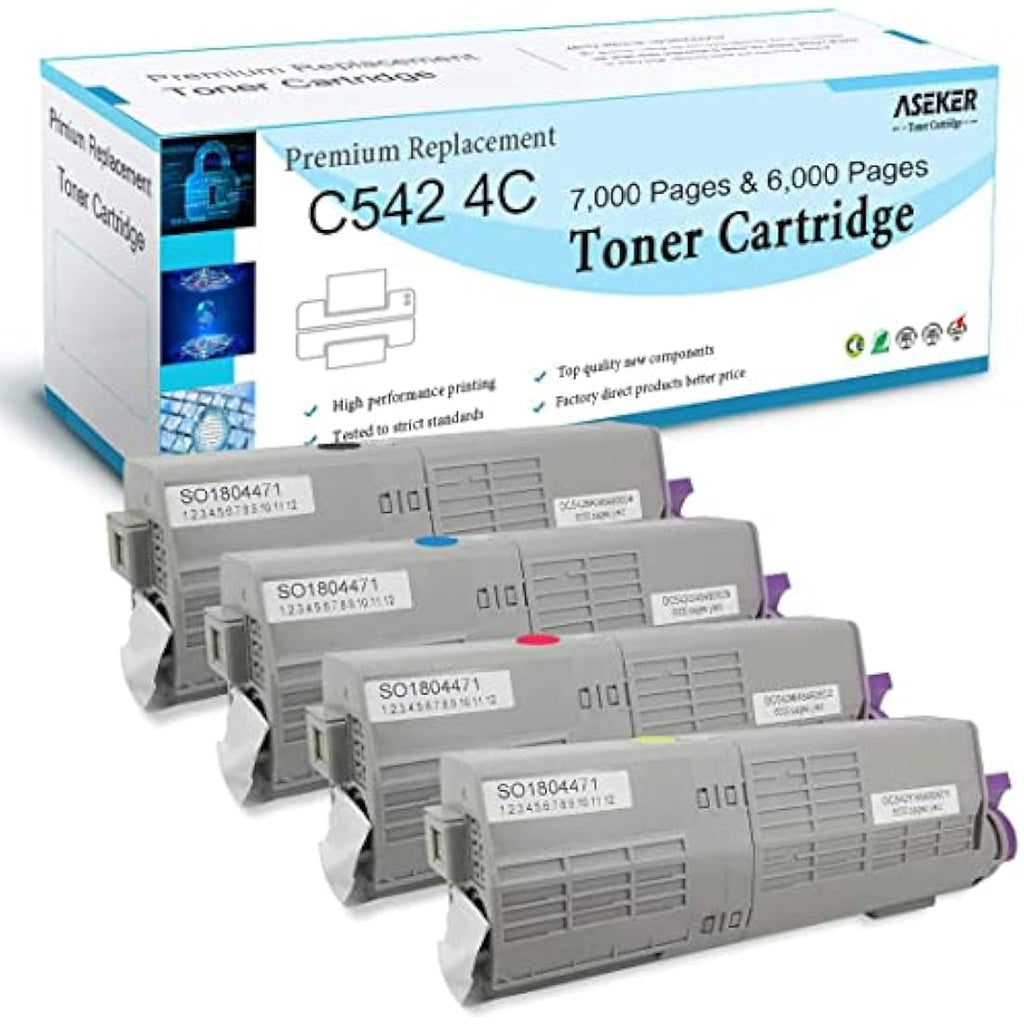 Aseker Compatible Toner 4-Pack for Oki C532 C542 MC563 MC573 | High Yield
