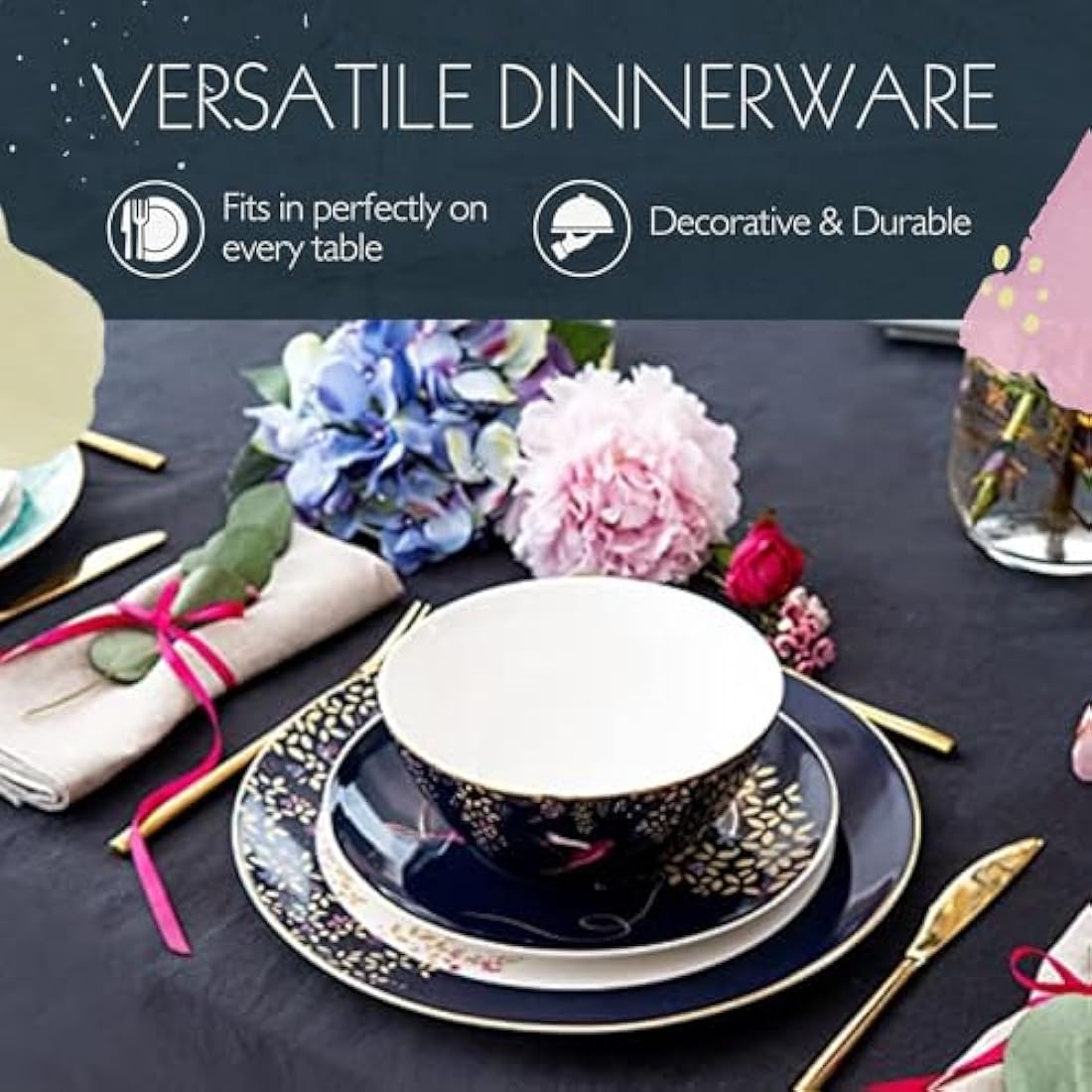 Sara Miller London Chelsea 12-Piece Porcelain Tableware Set | Gold