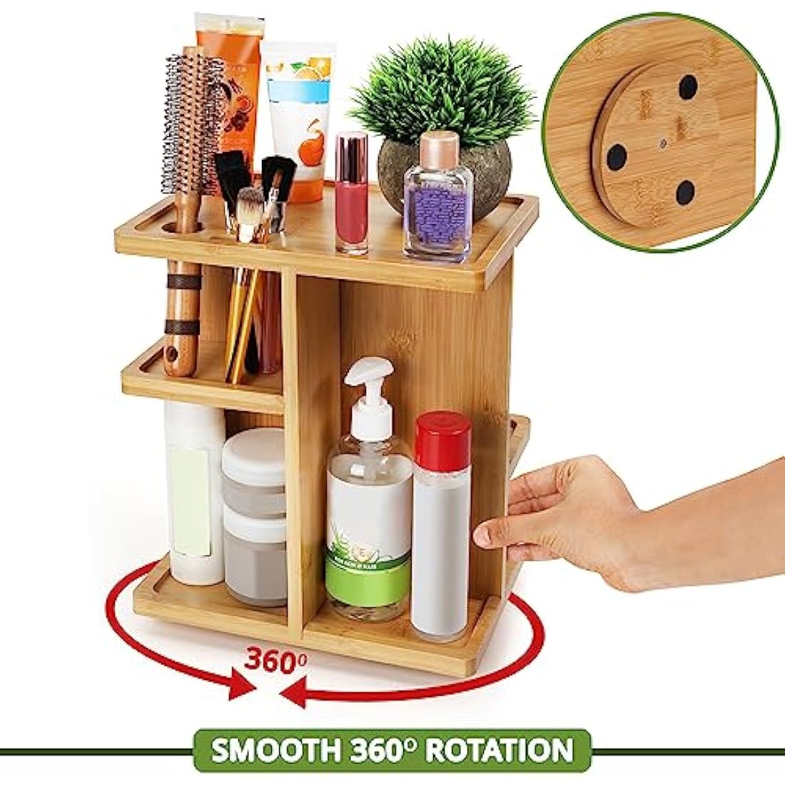 BELLE VOUS Rotating Bamboo Makeup Organiser – 360 Spinning Cosmetic Storage