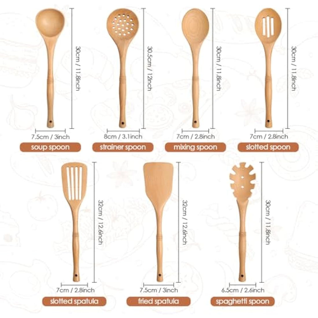Jolof Store Beech Wood Cooking Utensils Set – 7 Piece Kitchen Spoons