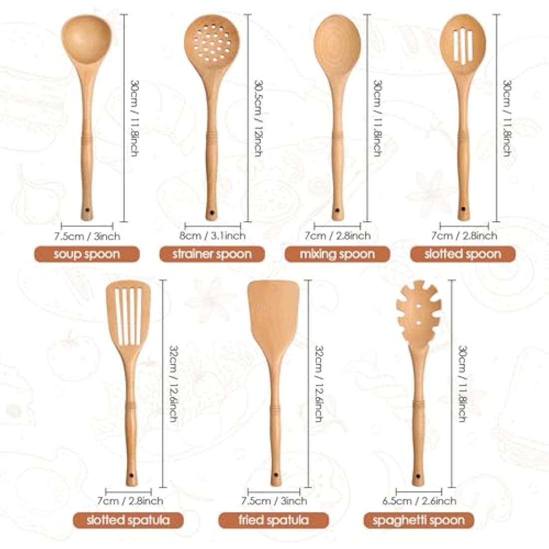 Jolof Store Beech Wood Cooking Utensils Set – 7 Piece Kitchen Spoons