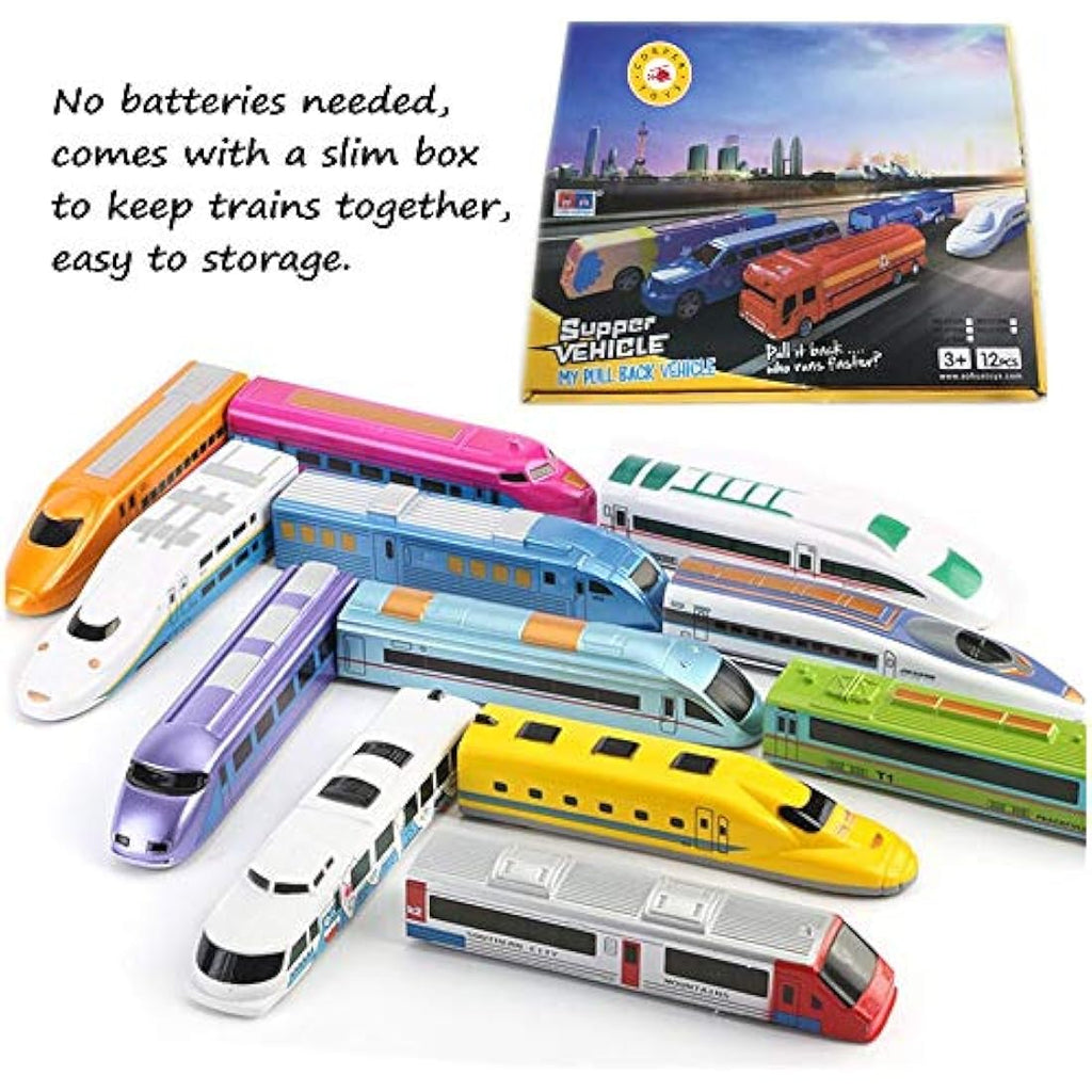 CORPER TOYS Pull Back Bullet Train Set - 12 Pack High Speed Toy Locomotives