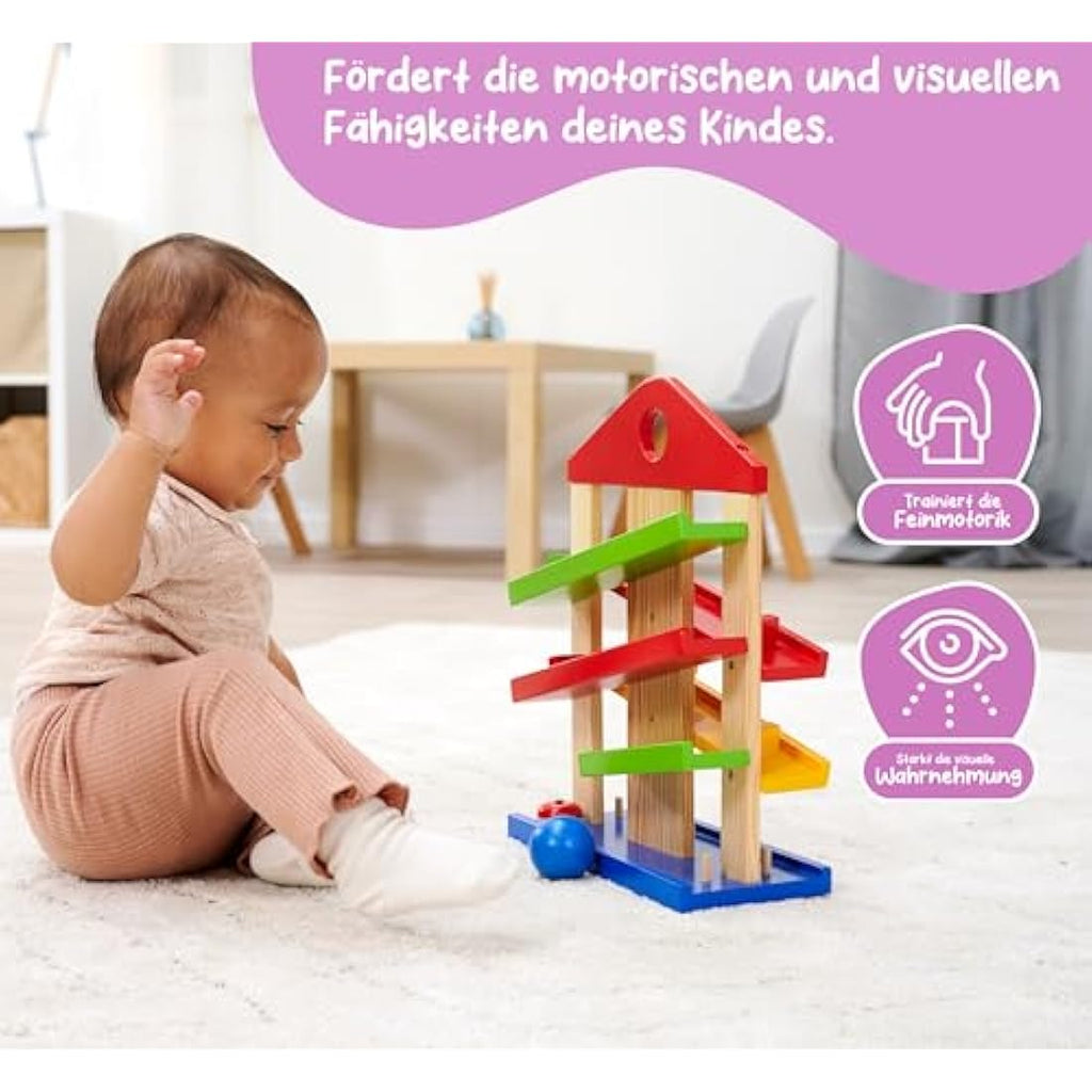 Jolof Store Wooden Marble Run - Educational Toddler Toy with Bell