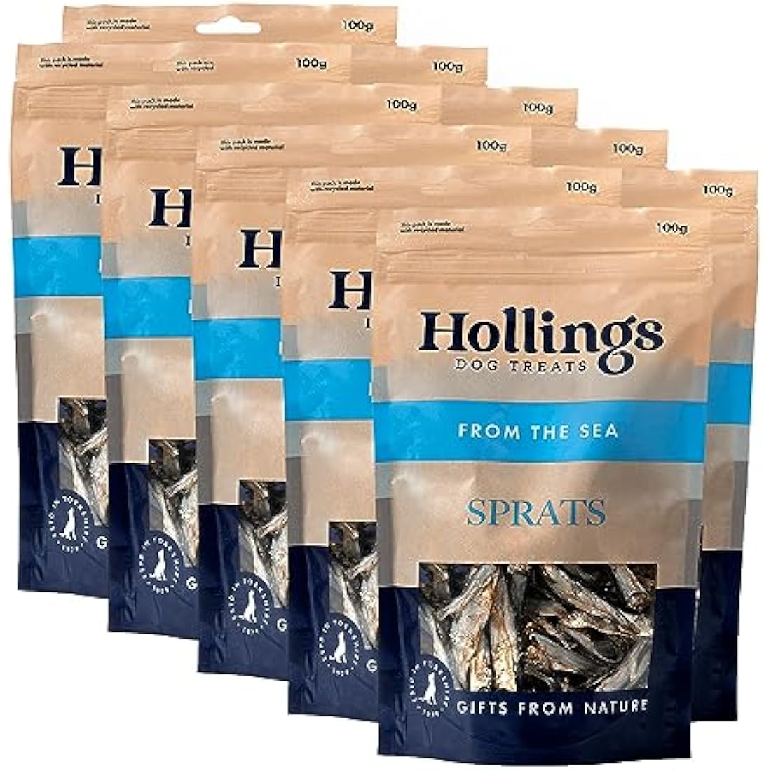 Hollings Natural Sprats Dog Treats | Grain Free & Air Dried - 100g (10 Pack)