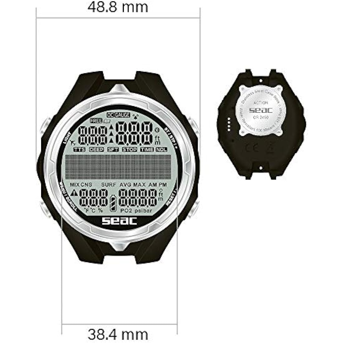 Seac Action Dive Computer – Scuba & Freediving Mode – Black/Blue