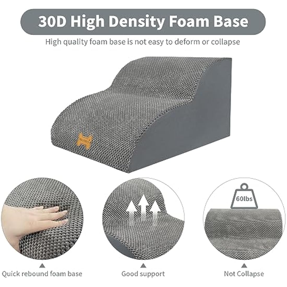 Nepfaivy 2-Step Foam Dog Stairs - Non-Slip Pet Ramp for Small Dogs