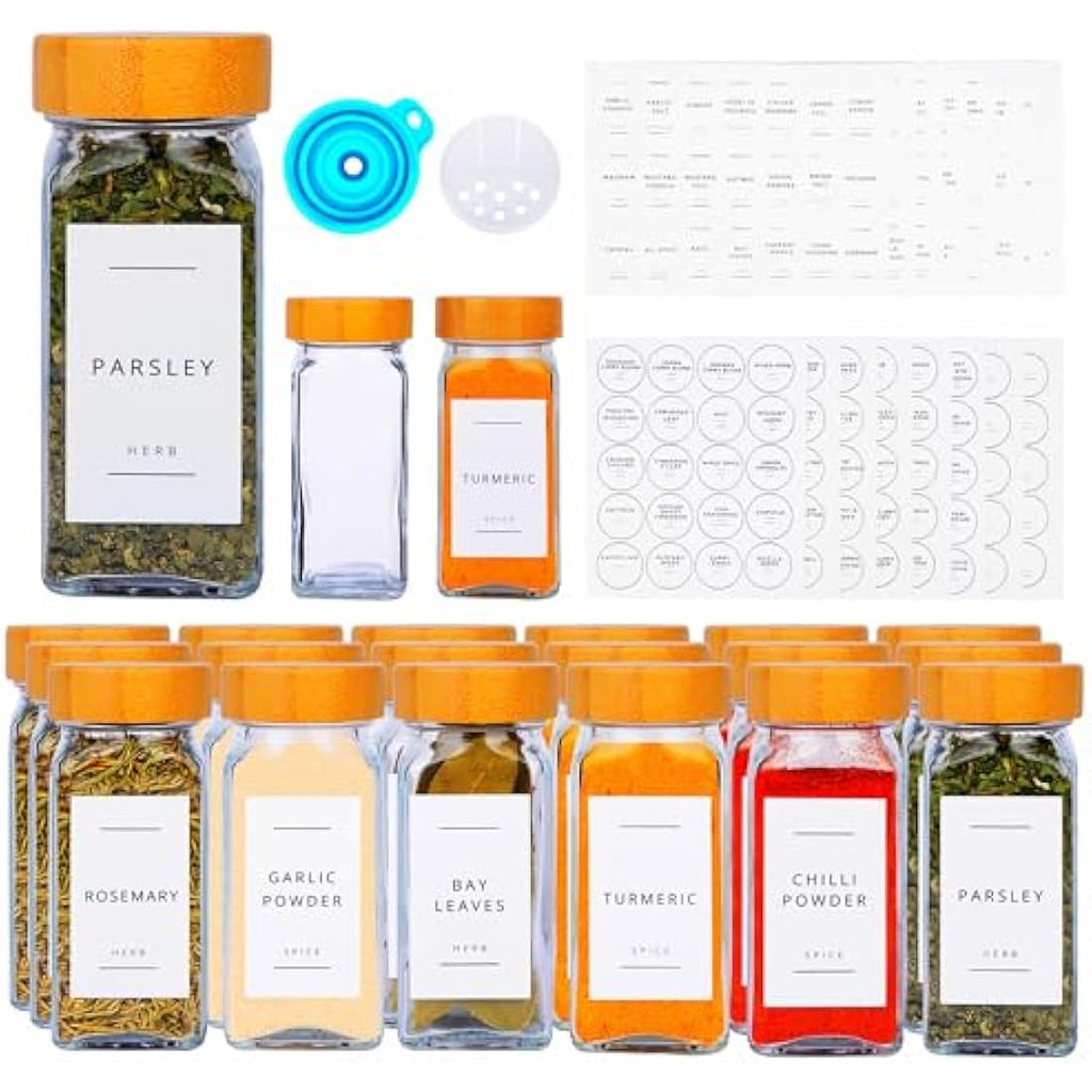 Fix Space 24-Piece Glass Spice Jars with Bamboo Lids & 499 Labels