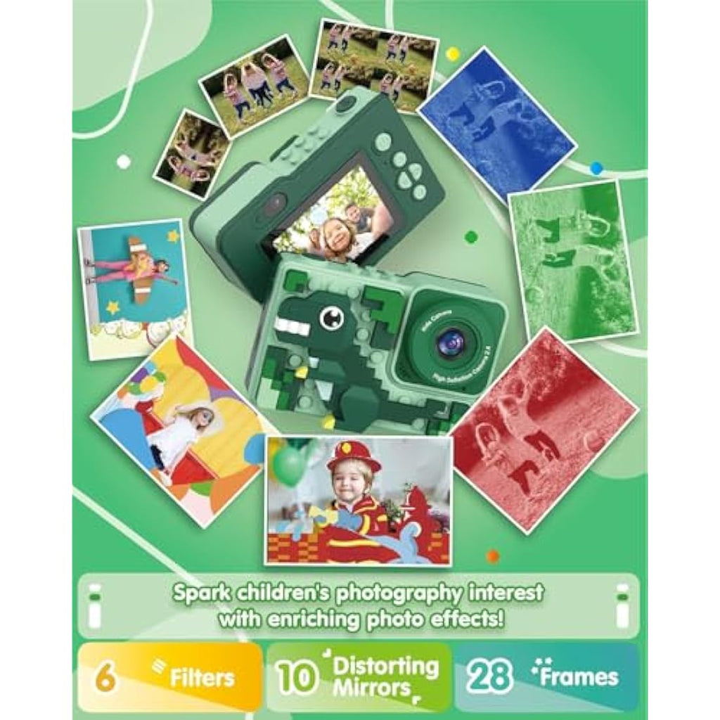 Kizeefun Kids Digital Camera – Dinosaur Building Block Toy with 32GB SD Card