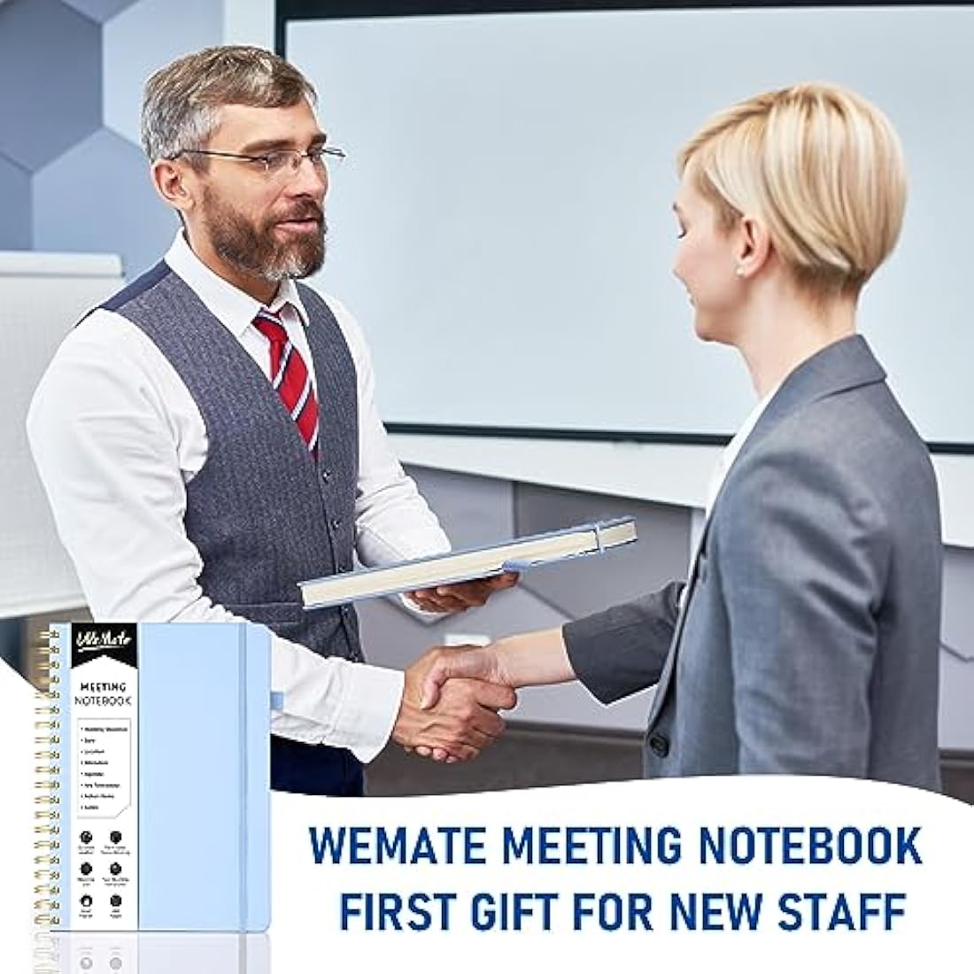 WEMATE Meeting Notebook | B5 PU Leather Business Planner – Light Blue