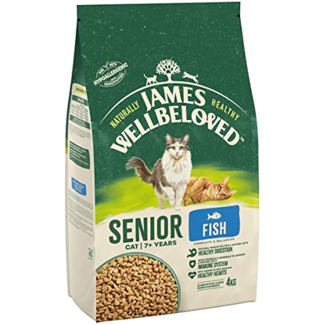 James Wellbeloved Senior Fish Dry Cat Food – Hypoallergenic 4kg Bag