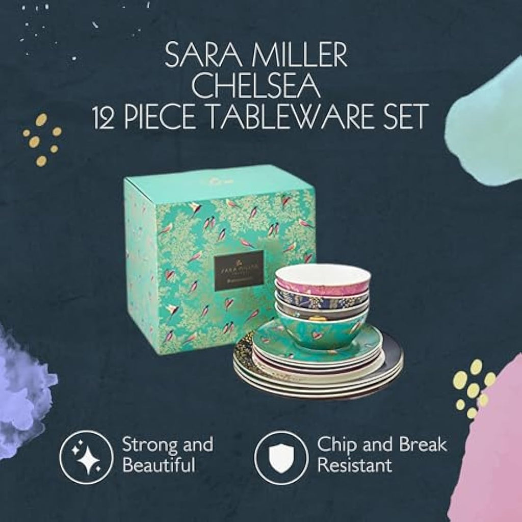 Sara Miller London Chelsea 12-Piece Porcelain Tableware Set | Gold